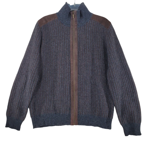 Vtg Moncler Sweater Men L Brown Gray Wool Blend Full Zip Suede Detail. Italy - Picture 11 of 12